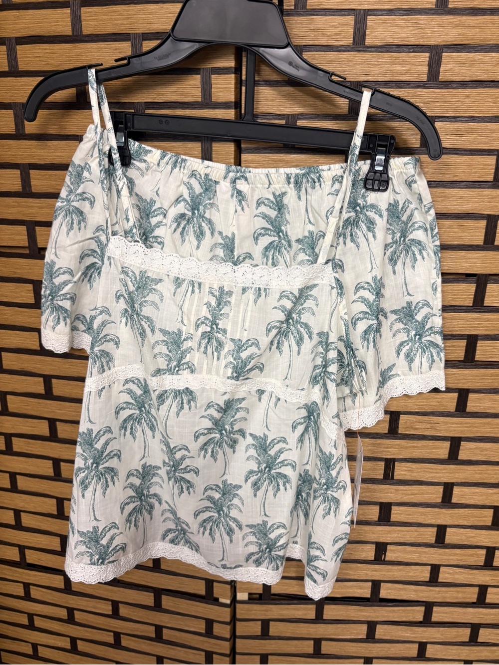 Joyspun white and green palm print cami short set size medium